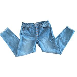 KanCan High Rise Exposed Button Fly Frayed Hem Skinny Jeans